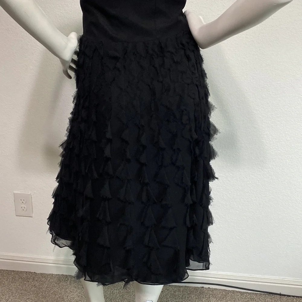 White House Black Market Black Silk Low Cut Ruffle Sleeveless Midi Dress Size M - Picture 8 of 9
